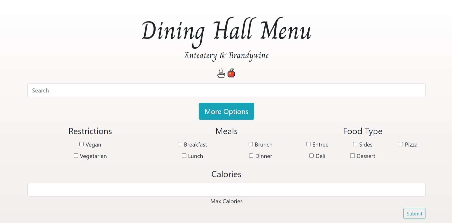 Dining Hall Menu Search Page