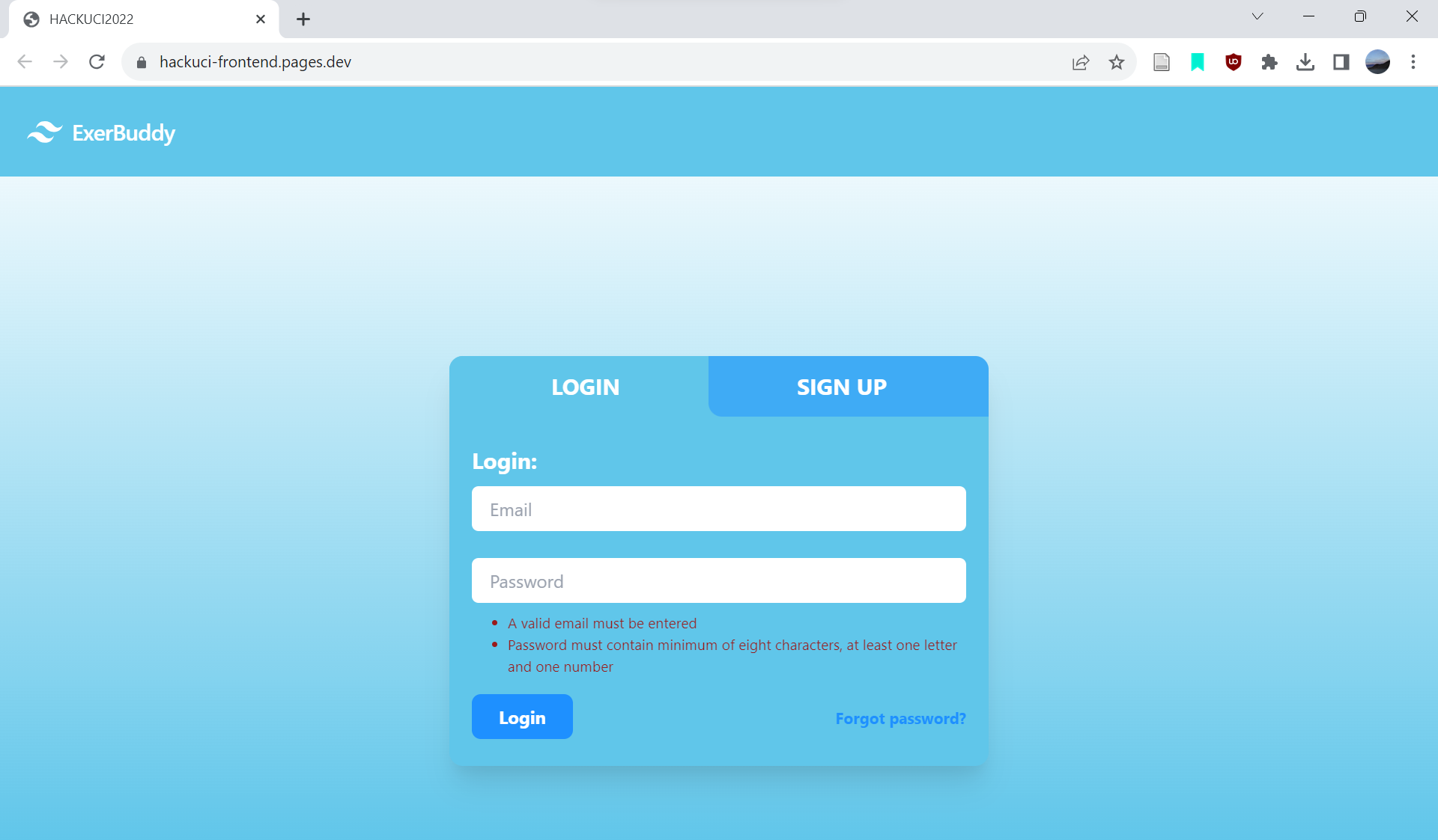 ExerBuddy Login Page