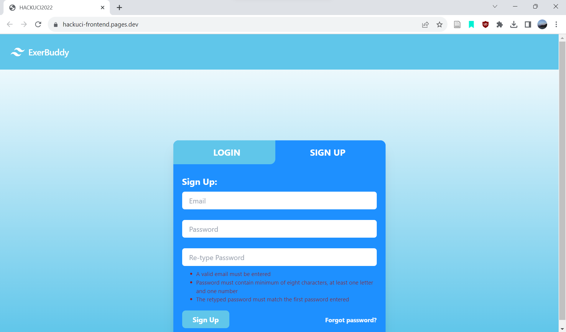 ExerBuddy Signup Page